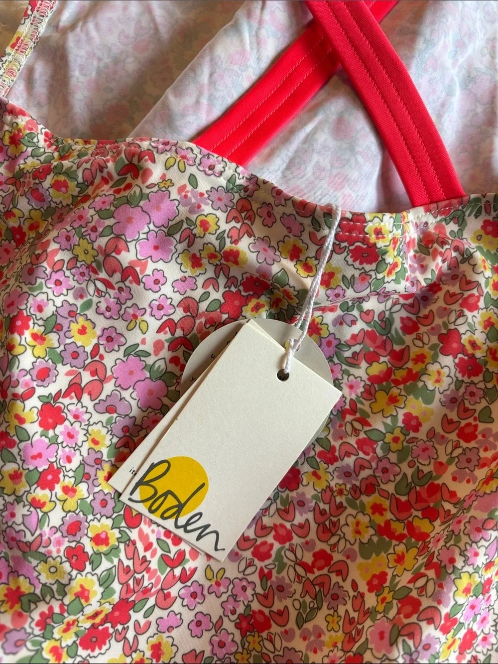 Boden Floral One-Piece Swimsuit in Pink, Yellow and Green UPF 50+ NWT